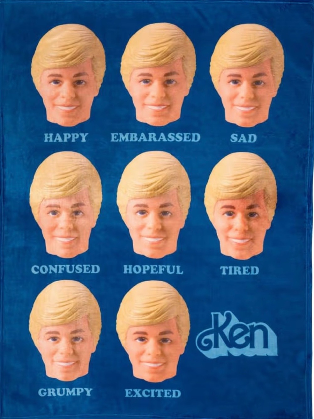 Ken Faces Emotions Blue Graphic Throw